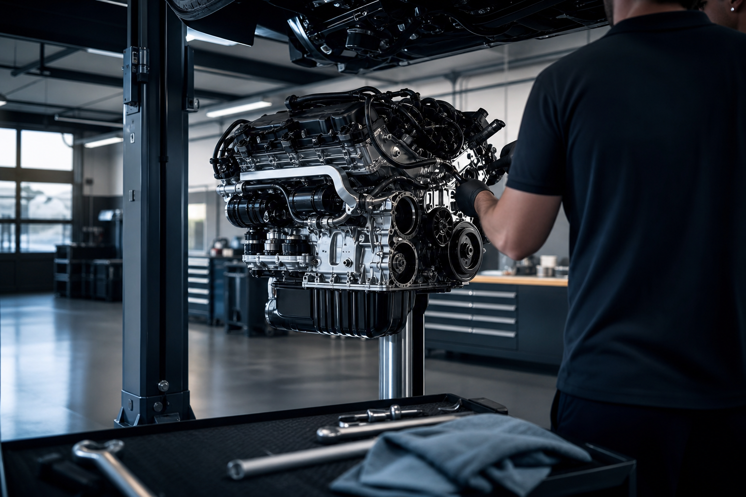 BMW engine installation preparation